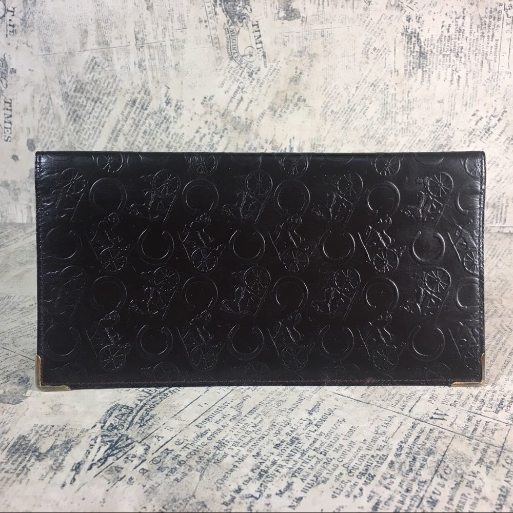 Céline Paris Vintage Brown Leather Bifold Wallet Carriage Logo